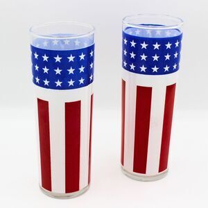 Vintage American Flag Tumblers 1970s Patriotic Glass Stars Stripes July 4th (2)